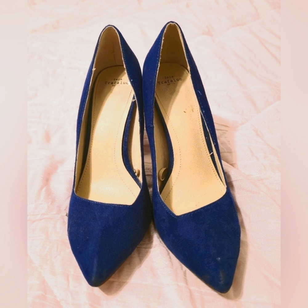 Zara Royal Blue Trafaluc Faux Suede Pointed Toe Heel Size 37 Size 6.5
